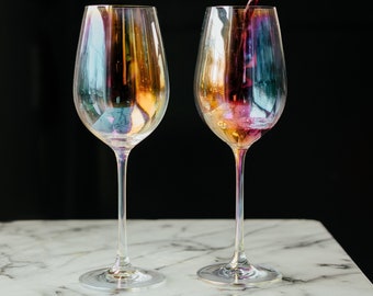 Rainbow Clouds Wine Glasses Hand Painted, Set of 2 -  Norway