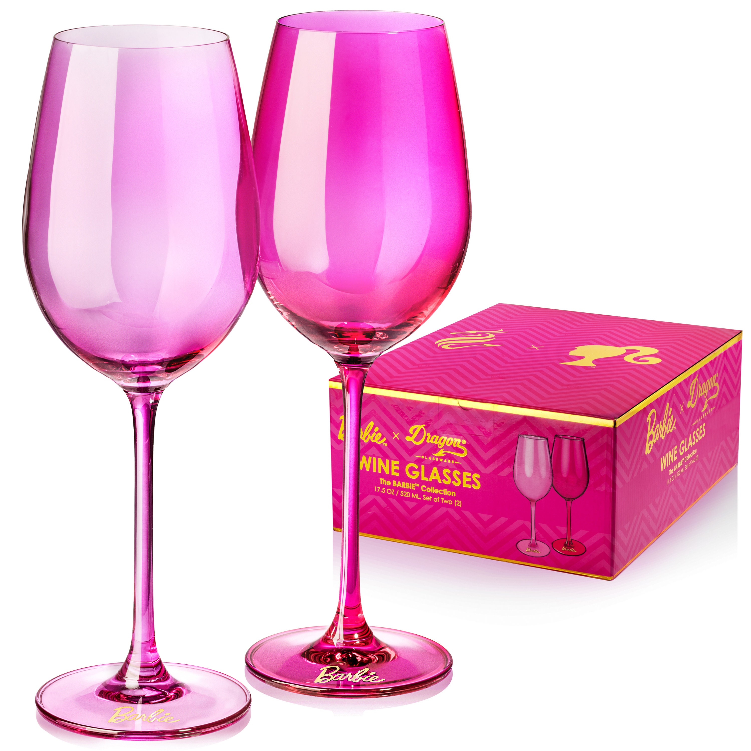 Barbie Pink and Magenta Tall Stemmed Martini Glasses, Premium