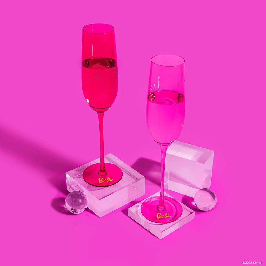 Dragon Glassware x Barbie Stemless Wine Glasses, Pink and Magenta Glass with Finger Indentations, Naturally Aerates Wine, Unique Gift for Wine