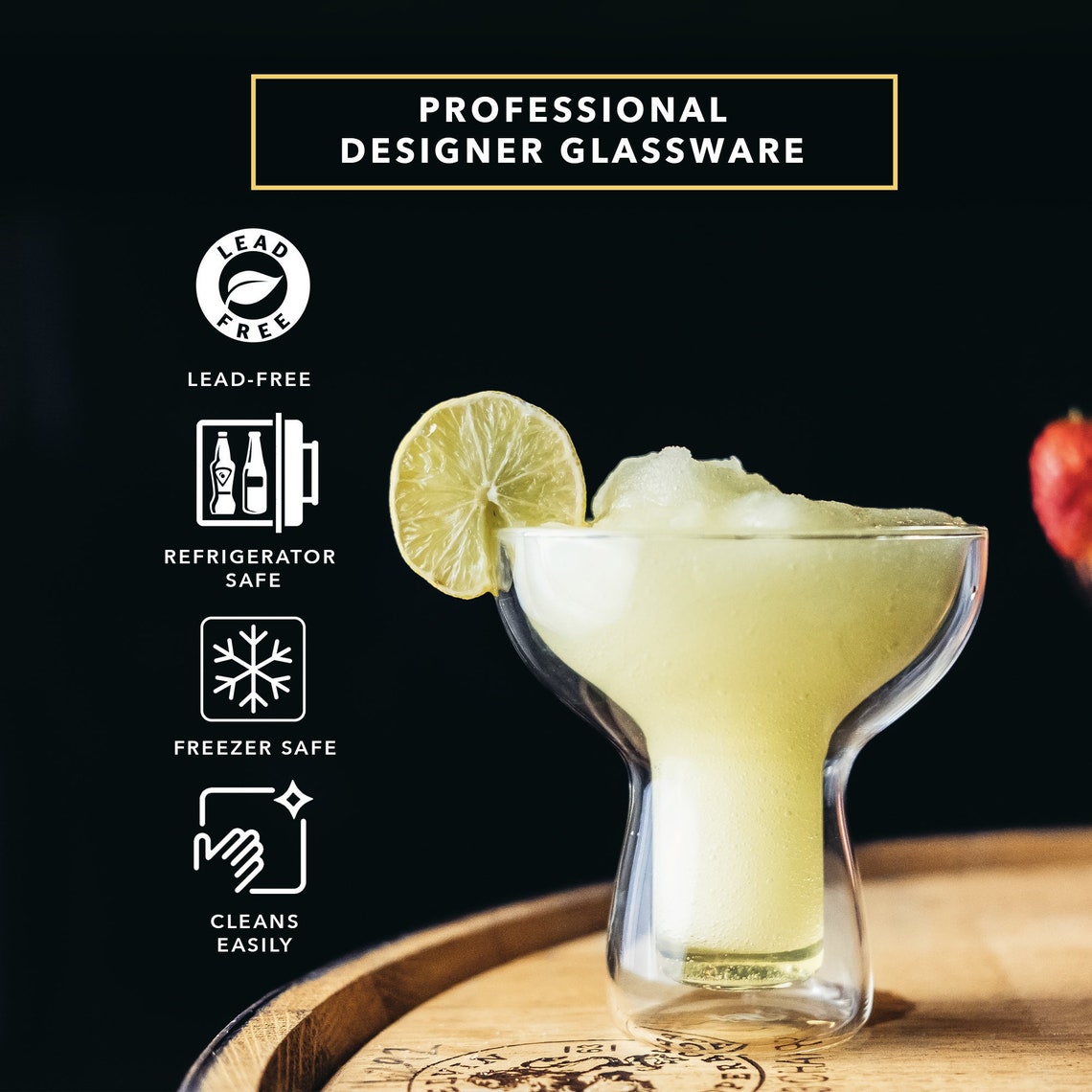 Double Wall Classic Margarita Glasses Unique Shaped Insulated Etsy