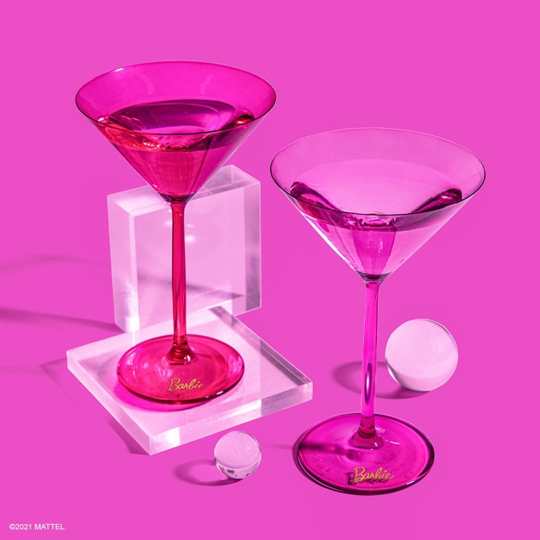 Barbie Pink and Magenta Tall Stemmed Martini Glasses, Premium