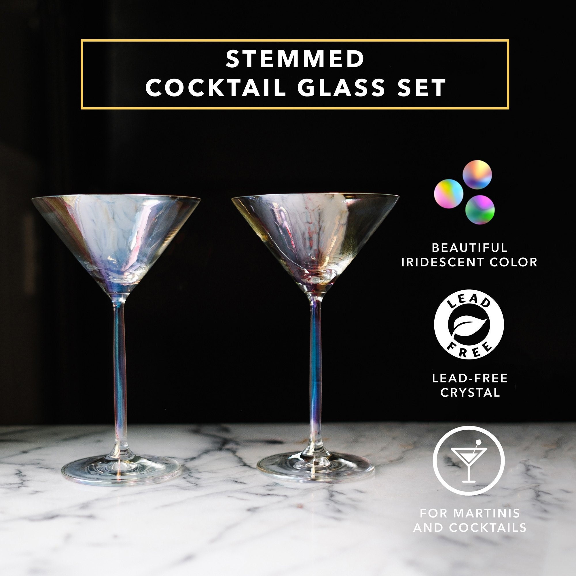 Martini Glasses, Stemless Iridescent Insulated Double Wall