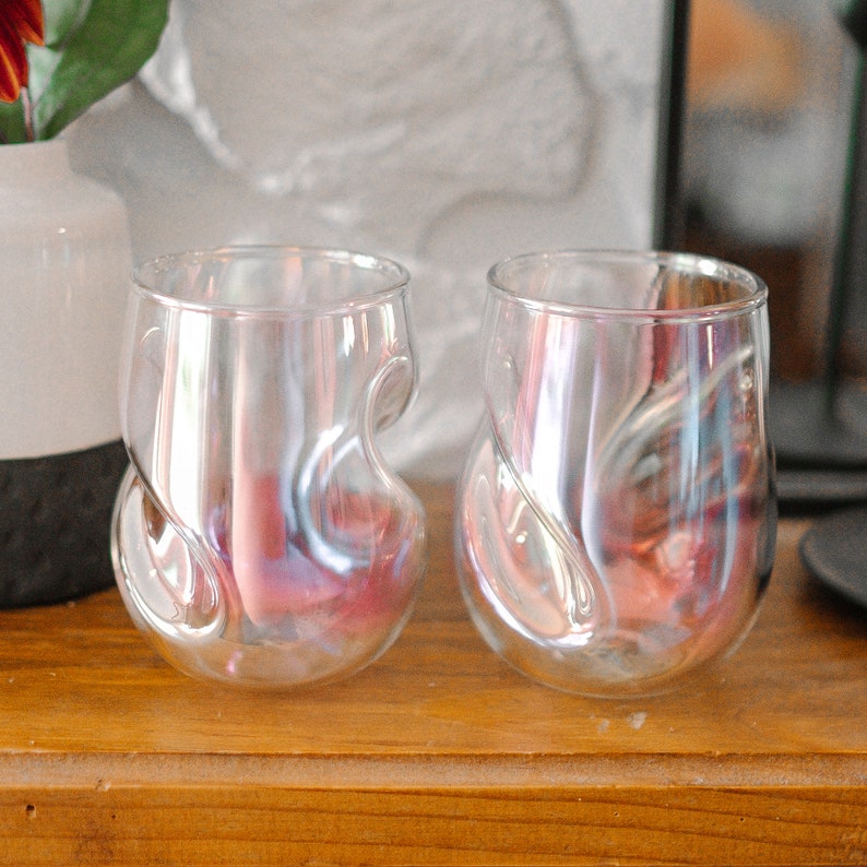 Stemless Wine Glasses Iridescent Wine Glass Set With Finger Etsy