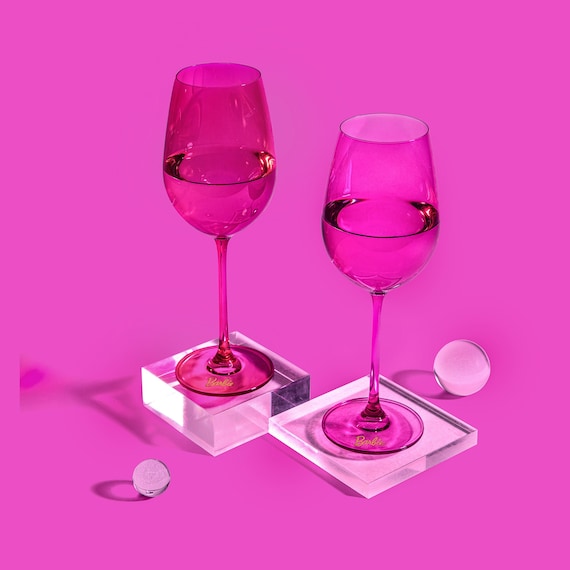 RARE Barbie X Dragon Glassware 2 Martini Pink & Magenta