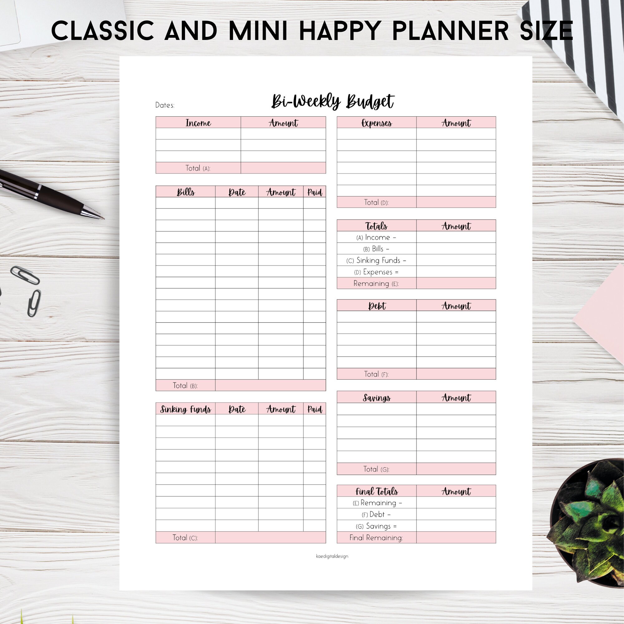 Classic Happy Planner Bi Weekly Budget Classic Happy Planner Etsy