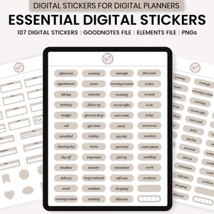 Digital Essential Stickers, Minimalist Everyday Digital Stickers, GoodNotes Digital Stickers, Digital Planner Stickers