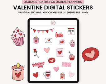 Digital Valentine's Day Stickers, Digital Planner Stickers Widgets, GoodNotes Digital Stickers, Digital Planner Stickers, GoodNotes Elements
