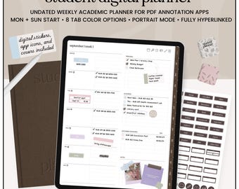 Undated Student Digital Planner for GoodNotes & iPad, Academic Study Planner, College Digital Planner, School Organizer PDF