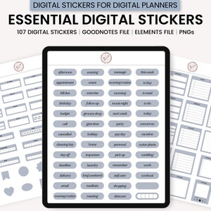 Digital Essential Stickers, Minimalist Everyday Digital Stickers, GoodNotes Digital Stickers, Digital Planner Stickers