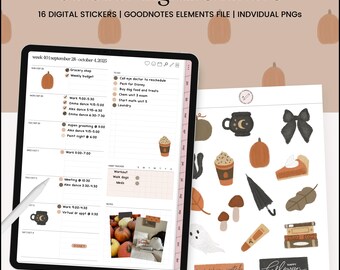 October Themed Digital Stickers, Autumn Digital Stickers, Halloween Digital Stickers, Digital Planner Stickers, GoodNotes Stickers