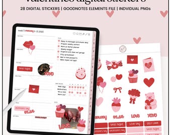 Valentine's Themed Digital Stickers, Valentine's Digital Stickers, February Digital Stickers, GoodNotes Stickers