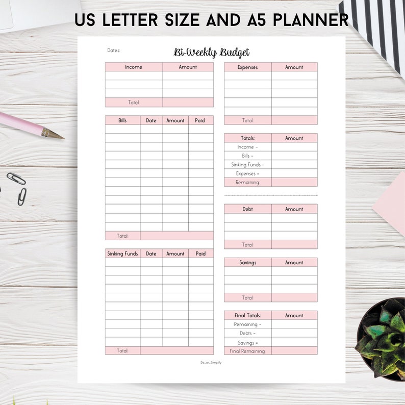 bi weekly budget planner printable