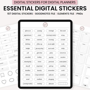 Digital Essential Stickers, Minimalist Everyday Digital Stickers, GoodNotes Digital Stickers, Digital Planner Stickers