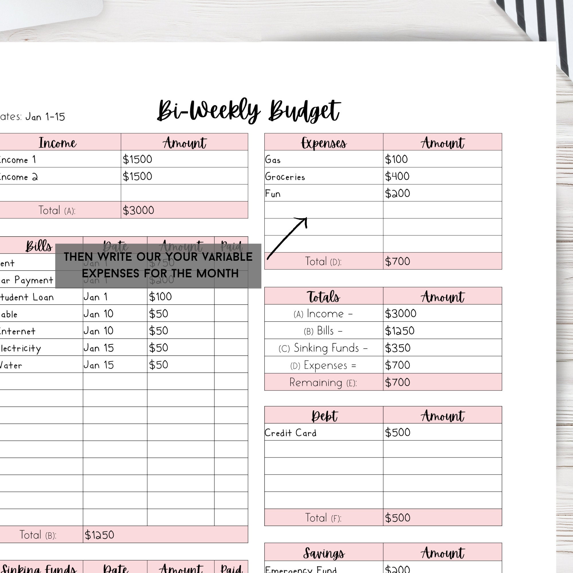 BiWeekly Budget Planner Budget Printable Budget Template Etsy