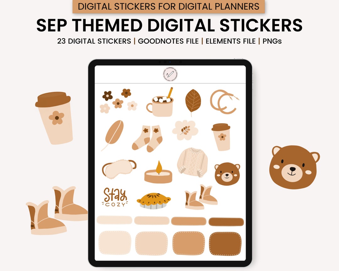 September Themed Digital Stickers, Autumn Digital Stickers, Fall ...