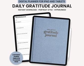 Digitales Dankbarkeit Journal, Digitales 5-Minuten Journal, Digitales Journal für Selbstfürsorge, Digitales Journal für psychische Gesundheit, Digitales 365 Journal