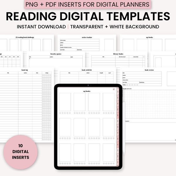 Book Tracker Digital Planner Template, Reading Tracker Template, Digital Planner Widgets, Digital Planner Inserts, Digital Planner Stickers