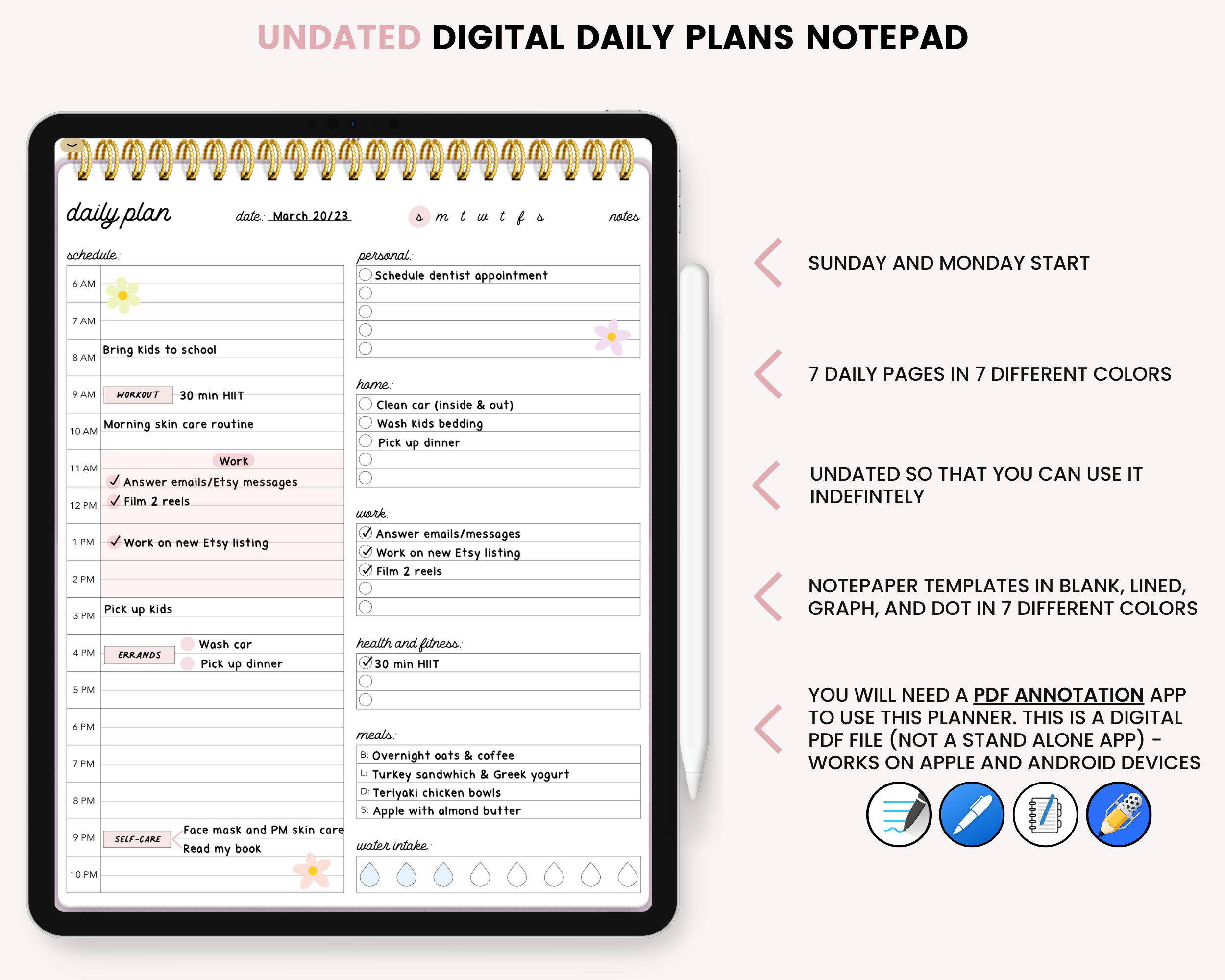 Daily Digital Planner, Daily Planner Notepad, Daily Schedule, Daily ...