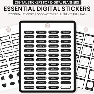 Digital Essential Stickers, Minimalist Everyday Digital Stickers, GoodNotes Digital Stickers, Digital Planner Stickers