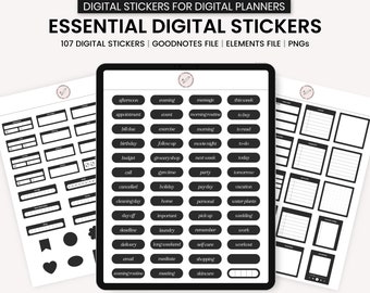 Digital Essential Stickers, Minimalist Everyday Digital Stickers, GoodNotes Digital Stickers, Digital Planner Stickers