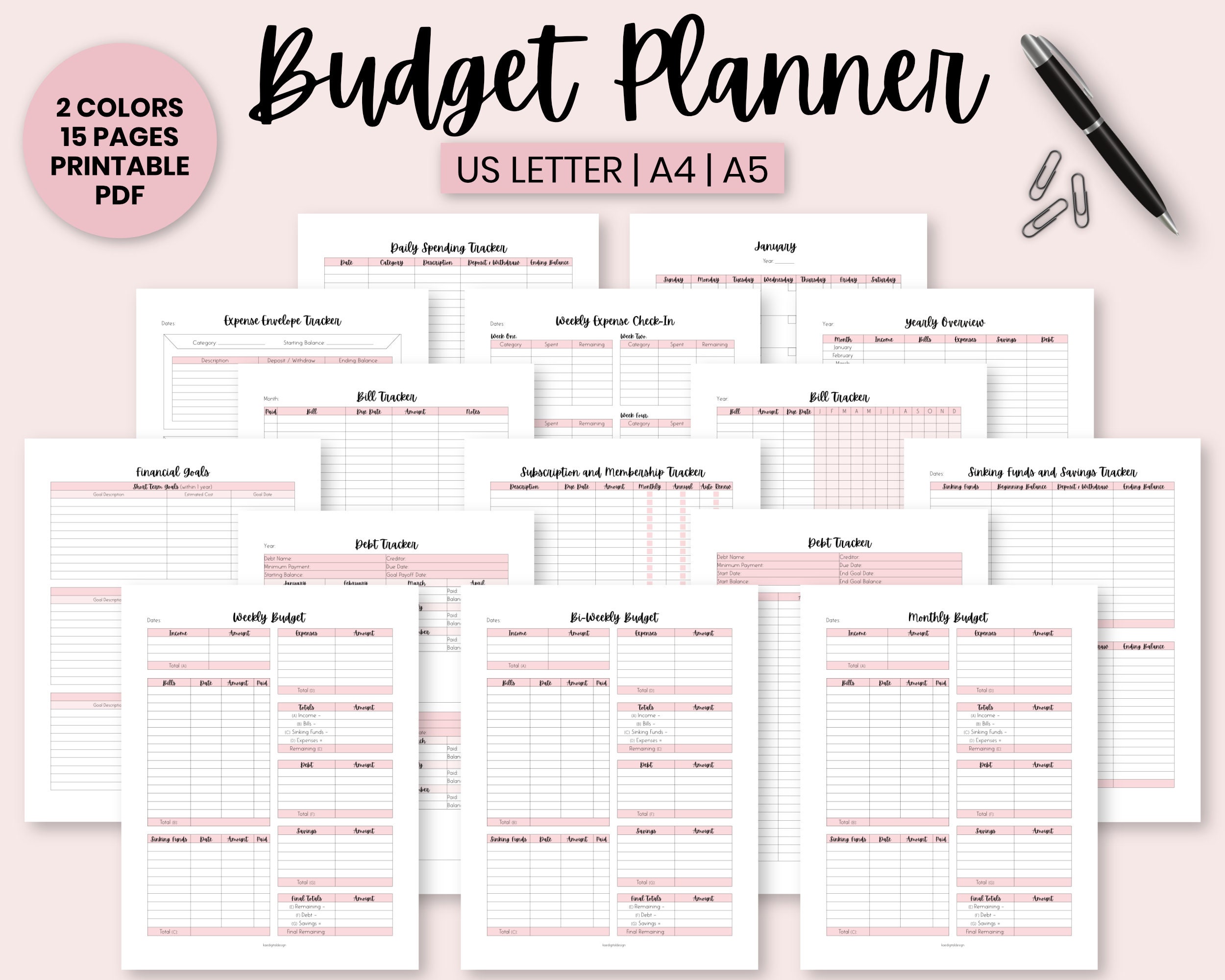 Budget Planner Printable, Finance Planner, Bi-Weekly Budget, Monthly Budget, Weekly Budget, Paycheck Budget Printable, Budget Template