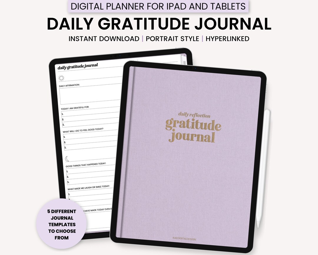 Digital Gratitude Journal, Digital 5 Minute Journal, Digital Selfcare