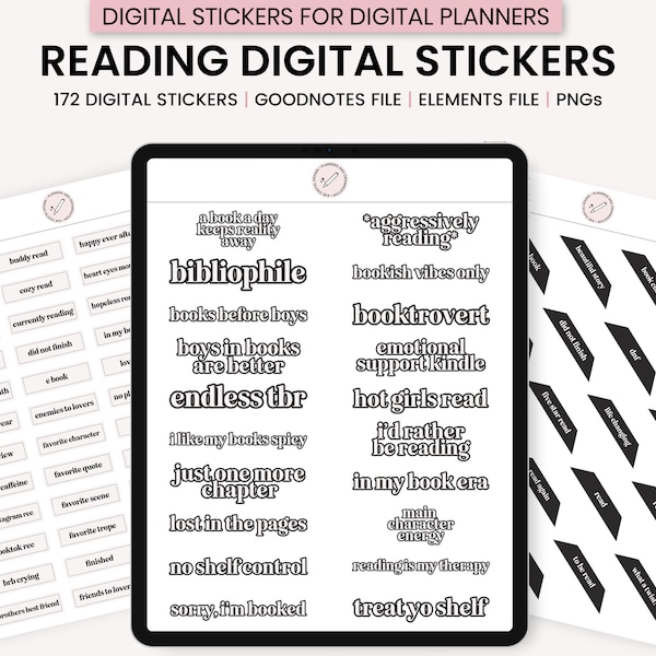 Reading Digital Stickers, Book Digital Stickers, Book Trope Stickers, Book Quote Stickers, Book Label Stickers, Digital Planner Stickers