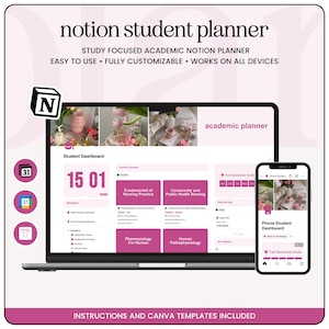Notion Student Planner Template, Aesthetic Notion Academic Planner, Digital Notion School Organizer for College & High School