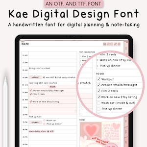Kae Digital Design Handwritten Font, Digital Planning Font, GoodNotes Font, Neat Handwriting Font, Cute Font, Simple Font, Study Font
