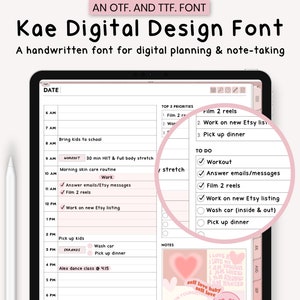 Kae Digital Design handgeschreven lettertype, lettertype voor digitale planning, GoodNotes-lettertype, netjes handschriftlettertype, schattig lettertype, eenvoudig lettertype, studielettertype