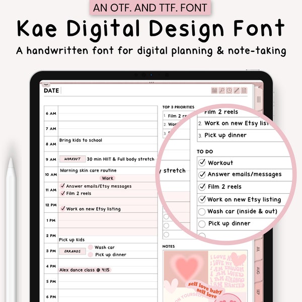 Kae Digital Design Carattere scritto a mano, Carattere di pianificazione digitale, Carattere GoodNotes, Carattere di scrittura pulito, Carattere carino, Carattere semplice, Carattere di studio