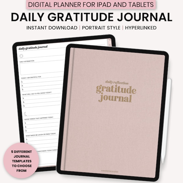 Digital Gratitude Journal, Digital 5 Minute Journal, Digital Self-Care Journal, Digital Mental Health Journal, Digital 365 Journal