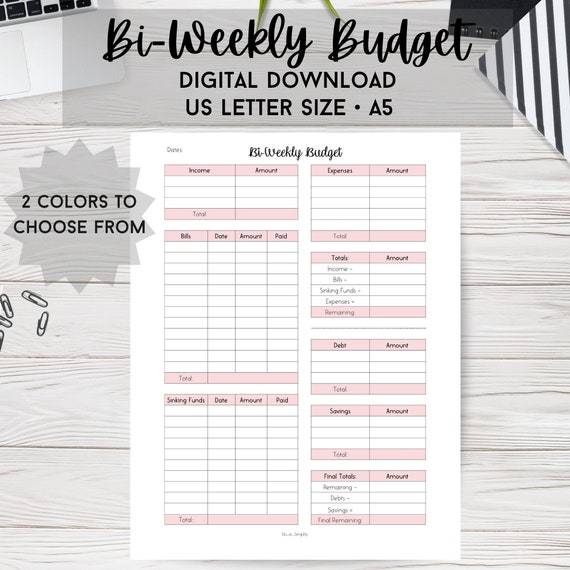 bi weekly budget planner budget printable budget template etsy