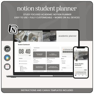 Notion Student Planner Template, Aesthetic Notion Academic Planner, Digital Notion School Organizer for College & High School