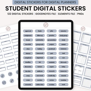 Digital Student Stickers, Digital Academic Stickers, College Digital Stickers, GoodNotes Digital Stickers, Digital Planner Stickers