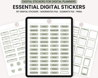 Digital Essential Stickers, Minimalist Everyday Digital Stickers, GoodNotes Digital Stickers, Digital Planner Stickers