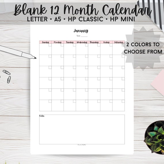 Blank Calendar Printable Digital Calendar Template Monthly | Etsy