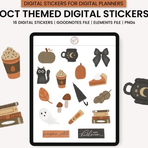 Digitale stickers met thema oktober, digitale herfststickers, digitale Halloween-stickers, digitale plannerstickers, GoodNotes-stickers