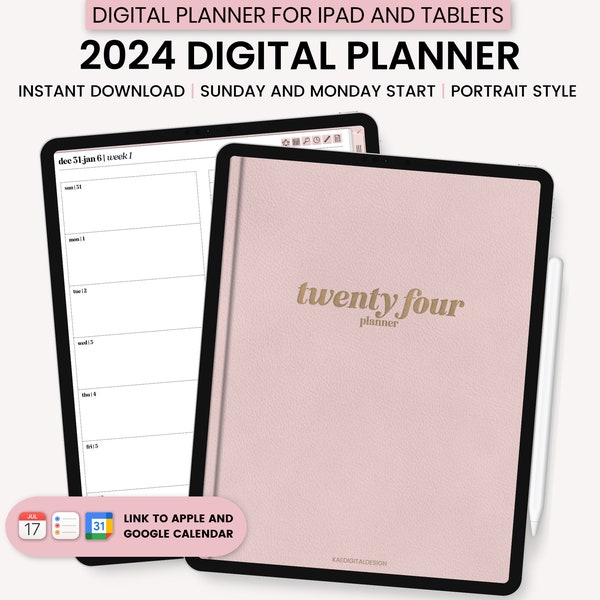 2024 Essential Digital Planner, Dated Digital Planner, Portrait Planner, Minimalist Planner, GoodNotes Digital Planner, iPad Planner