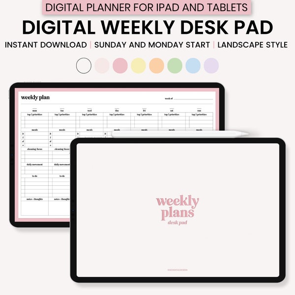 Digital Weekly Dashboard, Digital Weekly Desk Pad, Digital Weekly Planner, Weekly Digital Planner Dashboard, Week On One Page