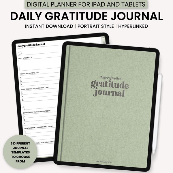 Digital Gratitude Journal, Digital 5 Minute Journal, Digital Self-Care Journal, Digital Mental Health Journal, Digital 365 Journal