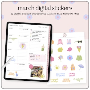 Spring Themed Digital Stickers, March Themed Digital Stickers, March Digital Stickers, Spring Digital Stickers, GoodNotes Stickers