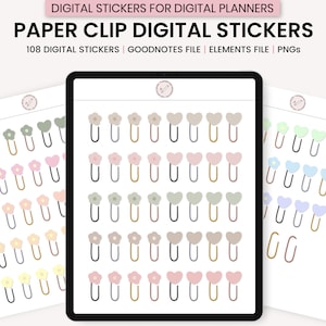 Pegatinas digitales Paperclip, pegatinas digitales decorativas, pegatinas digitales GoodNotes, pegatinas del planificador digital, elementos GoodNotes, Clip Art