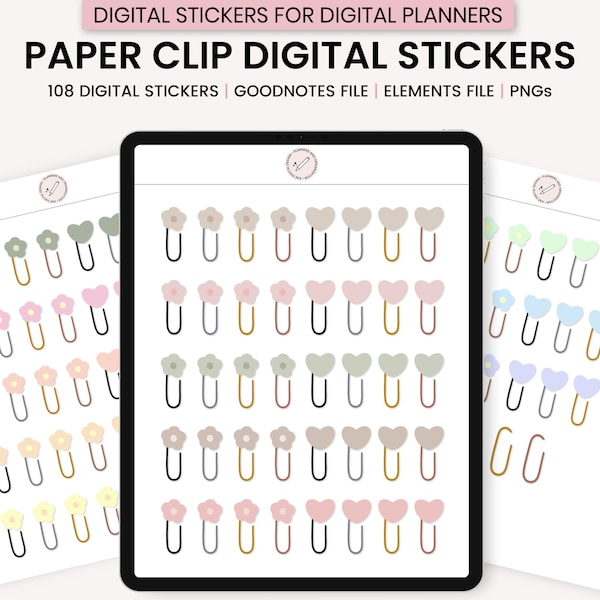 Paperclip Digital Stickers, Decorative Digital Stickers, GoodNotes Digital Stickers, Digital Planner Stickers, GoodNotes Elements, Clip Art