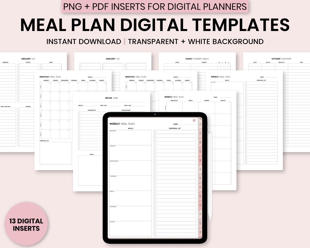 Meal Planning Digital Planner Template Grocery List Template - Etsy