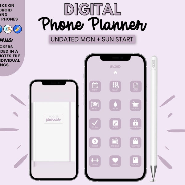 Digital Phone Planner, Digital Pocket Planner, iPhone Digital Planner, Android Digital Phone Planner, Smart Phone Digital Planner