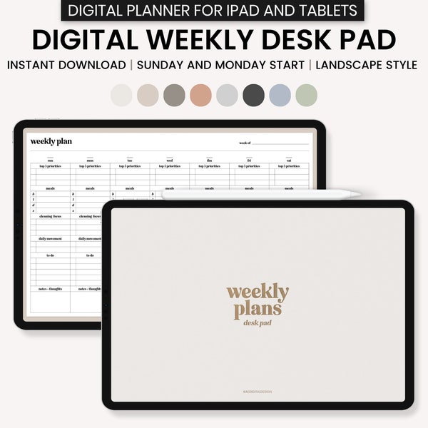 Digital Weekly Dashboard, Digital Weekly Desk Pad, Digital Weekly Planner, Weekly Digital Planner Dashboard, Week On One Page