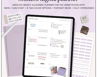 Undated Student Digital Planner for GoodNotes & iPad, Academic Study Planner, College Digital Planner, School Organizer PDF