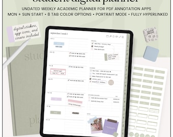 Undated Student Digital Planner for GoodNotes & iPad, Academic Study Planner, College Digital Planner, School Organizer PDF