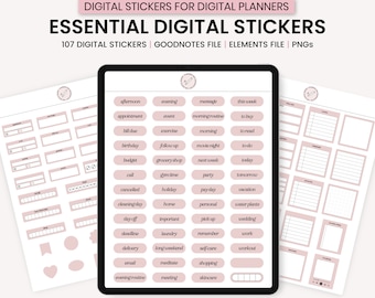 Digital Essential Stickers, Minimalist Everyday Digital Stickers, GoodNotes Digital Stickers, Digital Planner Stickers